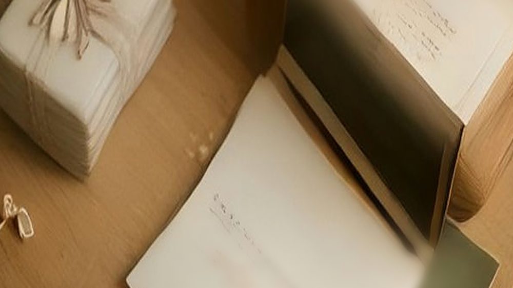 Holiday gifts wrapped in kraft paper beside a laptop and a knit blanket on a wooden desk