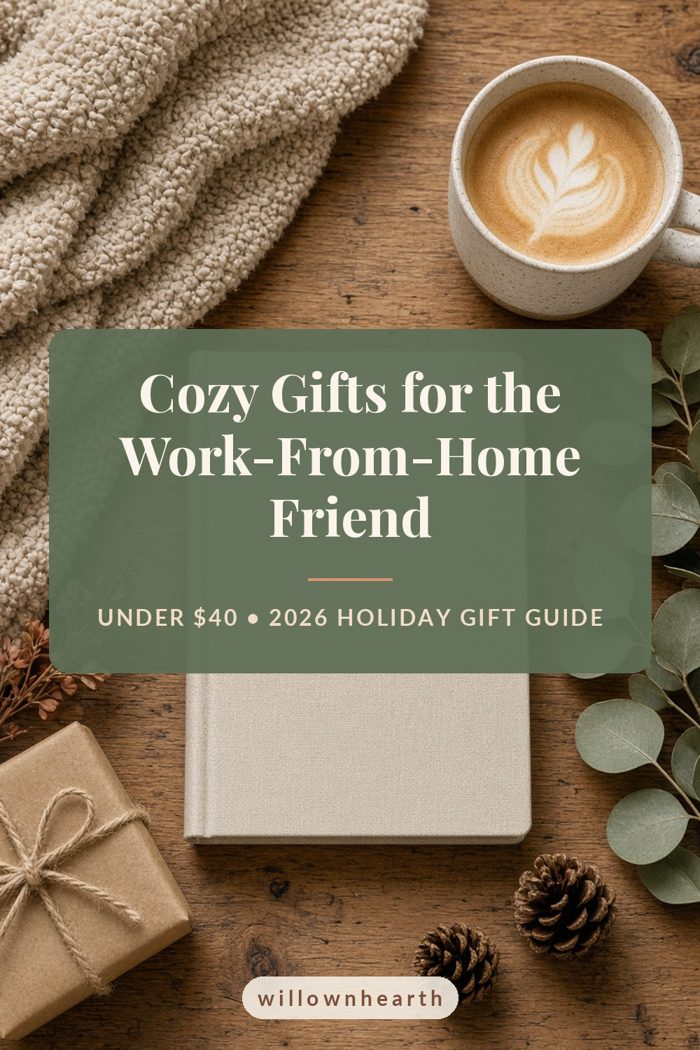 Pin graphic: Cozy Gifts for the Work-From-Home Friend, Under $40, 2026 Holiday Gift Guide